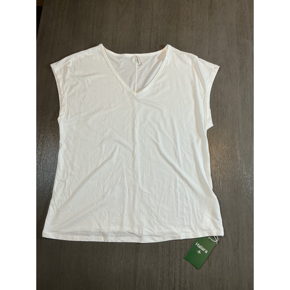 NWT Halara White Cloudful V-Neck Cap Sleeve Tee Shirt Size S